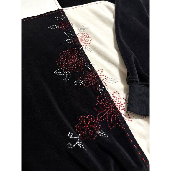 Vintage Velour Floral Embroidered Polo Sweatshirt Retro Cottagecore GrandmaCore - Picture 3 of 9